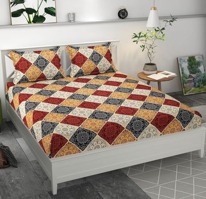 Premium MICROFIBER ELASTIC FITTED DOUBLE BEDSHEET WITH TWO PILLOW COVERS (70X76X6 Inches)